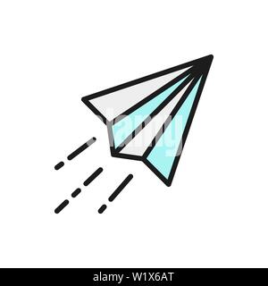 Vector paper plane, origami airplane flat color line icon. Stock Vector