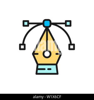Vector pen tool, computer graphic, curve control point flat color line icon. Stock Vector
