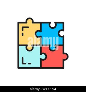 Vector puzzle, simple solutions, compatibility flat color line icon. Stock Vector