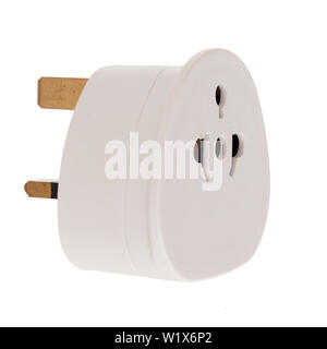 UK to Europe plug adapter, isolated on white background. Stock Photo
