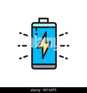 Vector battery, accumulator charging flat color line icon. Stock Vector