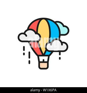 Vector air balloon, aerostat, dirigible flat color line icon. Stock Vector