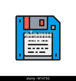 Vector save, diskette, floppy disc flat color line icon. Stock Vector