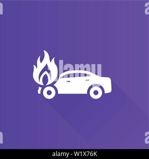 Car on fire icon in Metro user interface color style. Automotive accident accident Stock Vector