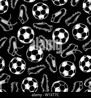 Football Soccer balls and boots doodle seamless pattern. Vector illustration background. For print, textile, web, home decor, fashion, surface, graphi Stock Vector