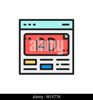 Vector ad, advertisement, media marketing flat color line icon. Stock Vector