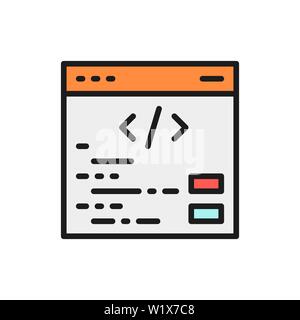 Vector seo, programming, coding, website repair, seo flat color line icon. Stock Vector