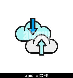 Vector cloud arrow, data transfer, download, loading flat color line icon. Stock Vector
