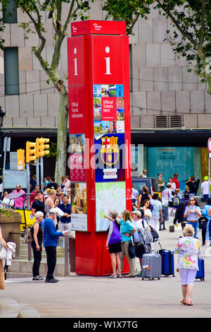 Tourist information. Plaça Catalunya, Barcelona, Catalonia, Spain. Stock Photo