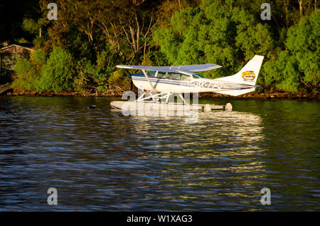 Floatplane moored on Lake Taupo, Central Plateau, North Island, New Zealand Stock Photo