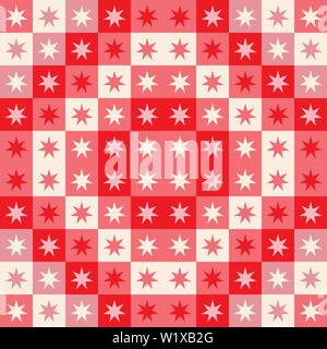 Festive seamless repeat pattern of geometric squares and stars. A Christmas vector design in red and cream. Stock Vector