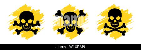 Toxic Hazard Grunge Symbols. Poison vector signs. Skull and crossbones signs. Danger vector signs isolated on white background Stock Vector