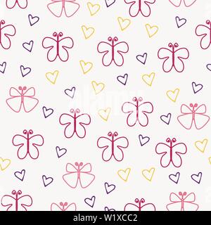 Seamless multicolored doodle background with flowers and butterflies. Vector illustration for packaging and printing on fabric Stock Vector
