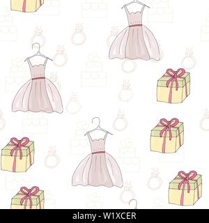 Wedding seamless pattern background of simple elements. Doodle hand drawn illustration vector Stock Vector