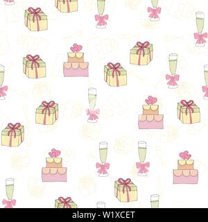 Wedding seamless pattern background of simple elements. Doodle hand drawn illustration vector Stock Vector