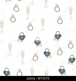 Wedding seamless pattern background of simple elements. Doodle hand drawn illustration vector Stock Vector