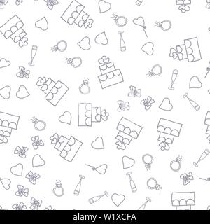 Wedding seamless pattern background of simple elements. Doodle hand drawn illustration vector Stock Vector