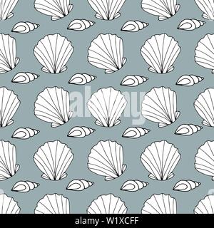 Zentangle stylized seashell and other sea inhabitants seamless pattern. Hand drawn aquatic doodle vector illustration Stock Vector