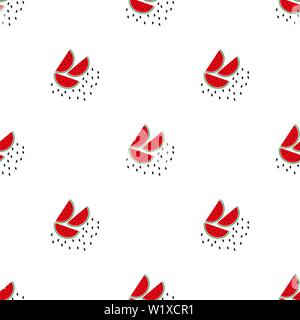 Seamless watermelons pattern. Vector background with watercolor watermelon slices. Stock Vector