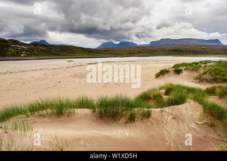 Stac Pollaidh and Coigach from Achnahaird beach, Coigach, Wester Ross, Highland, Scotland Stock Photo