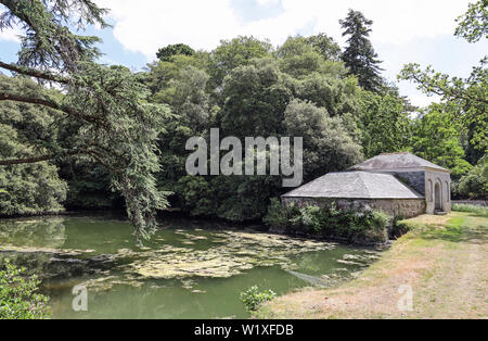 The Bath House by Thomas Parlby built between 1788 and 90 at Anthony Woodlands, Torpoint Cornwall. Landscaped gardens on the shore of the River Lynher Stock Photo