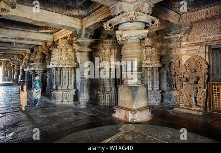 interior shot of Halebid Hoysaleswara Jain temple, Dwarasamudra (gateway to the seas), Halebidu, Hassan, Karnataka, India Stock Photo