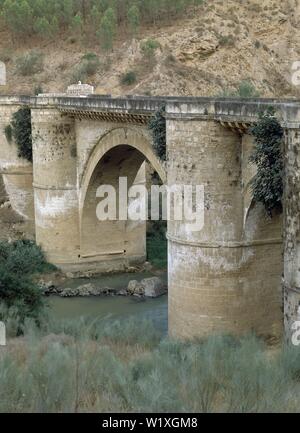 PUENTE DE BENAMEJI SOBRE EL RIO GENIL - SIGLO XVI - RENACIMIENTO ESPAÑOL. Author: HERNAN RUIZ II O HERNAN RUIZ EL JOVEN. Location: EXTERIOR. Benamejí. CORDOBA. SPAIN. Stock Photo