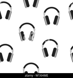Seamless Pattern with Headphones isolated on white background. Music Concept. Vector illustration for Your Design Stock Vector
