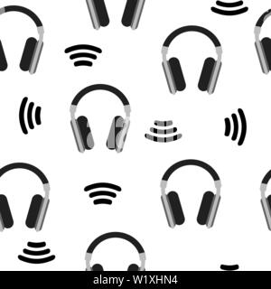 Seamless Pattern with Headphones isolated on white background. Music Concept. Vector illustration for Your Design Stock Vector