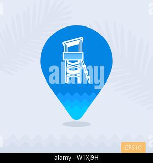 Lifeguard tower vector pin map icon. Beach Map pointer. Summer Map markers. Holiday. Summertime. Vacation, eps 10 Stock Vector