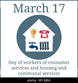 Day of workers of consumer services and housing and communal services. Set of 4 Utilities Icons in Home. Symbols of Power, Water, Gas, Heating. Vector Stock Vector