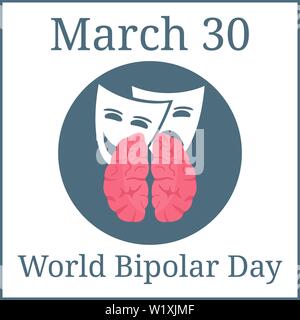 World Bipolar Day. March 30. March Holiday Calendar. Brain and Expressions. Vector illustration for Your Design Stock Vector