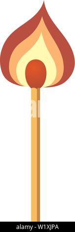 Burning match with flame isolated on white background. Flat vector icon for web, apps. Stock Vector