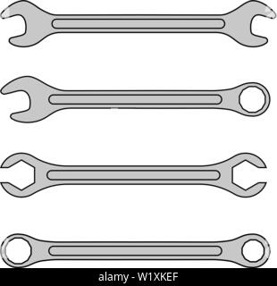 Set of different wrenchs icon. Repair symbol. Vector illustration isolated on white background. Stock Vector