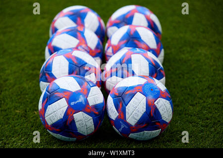 LYON, FRANCE - JULY 02: Official match balls are seen prior to the 2019 FIFA Women's World Cup France Semi Final match between England and USA at Stade de Lyon on July 2, 2019 in Lyon, France. (Photo by David Aliaga/MB Media) Stock Photo