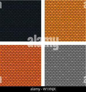 Set of Brick Walls Background. Four Textures. Orange, Yellow, Grey, Black Colors. Vector illustration for Your Design. Stock Vector