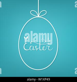 Vector Template of Hanging Egg Form with Lettering Easter Sale on blue background. For Easter Sale Banner, Flyer, Brochure. Vector illustration for Yo Stock Vector