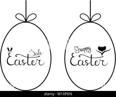 Vector Template of Hanging Egg Form with Lettering Easter Sale and Happy Easter on white background. For Easter Sale Banner, Flyer, Brochure, Postcard Stock Vector