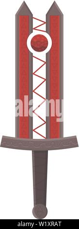 Vector Magic Sword isolated on white background. Creative Twin Dagger with Red Magic Sphere. Vector illustration for Design, Game, Web. Stock Vector