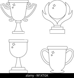 Set of winner trophy cup icons. Line style awards isolated on white background. Clean and modern vector illustration for design, web. Stock Vector