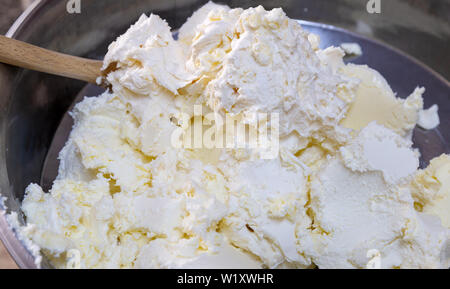 Clotted cream (butter cream) for Turkish breakfast, kaymak Stock Photo