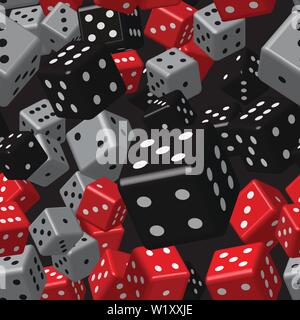 Red Gray Black Dice Seamless Pattern, 3D Illustration Stock Vector