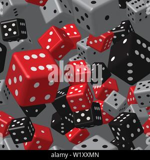 Red Gray Black Dice Seamless Pattern, 3D Illustration Stock Vector