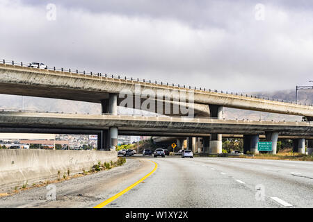 June 30, 2019 South San Francisco / CA / USA - Freeway interchange in San Francisco bay area Stock Photo