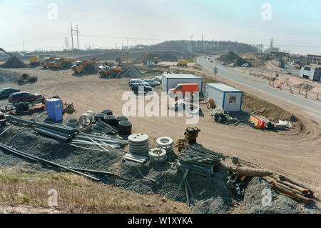 the construction of road junctions, construction of flyovers and roads, North bypass, Gurievskii district, Kaliningrad oblast, Russia, 30 Mar 2019 Stock Photo
