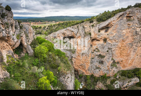 Ventano del Diablo (Devil's Window), viewpoint at Jucar Gorge, Serrania de Cuenca, mountain range near Cuenca, Castile-La Mancha, Spain Stock Photo