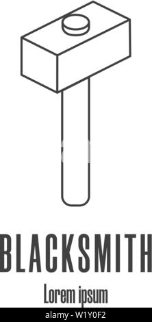 Line style icon of a hammer. Blacksmith, repair logo. Clean and modern vector illustration. Stock Vector