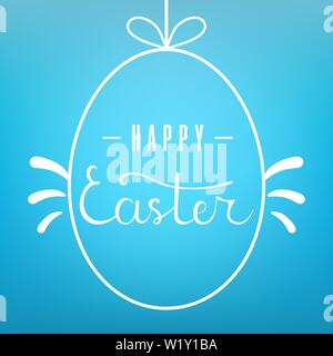 Template of Hanging Egg Form with Lettering Happy Easter on blue background. For Easter Banner, Poster, Flyer, Brochure, Postcard. Vector illustration Stock Vector