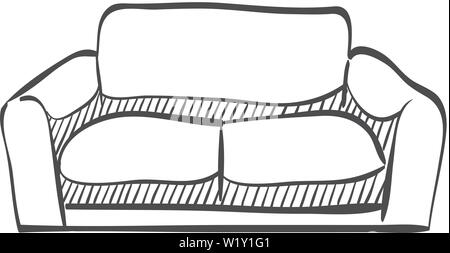 Couch icon in doodle sketch lines. Interior chair cozy luxury living room family Stock Vector