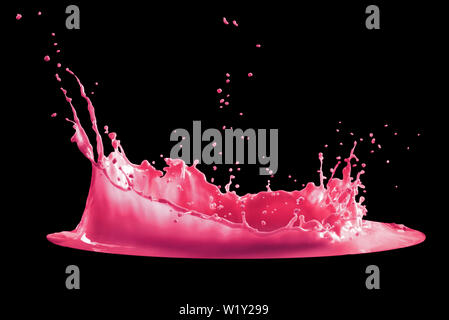 pink paint splash isolated on black background Stock Photo